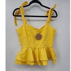 New NWT Tea & Cup Yellow‎ Peplum Style Tank Size Large